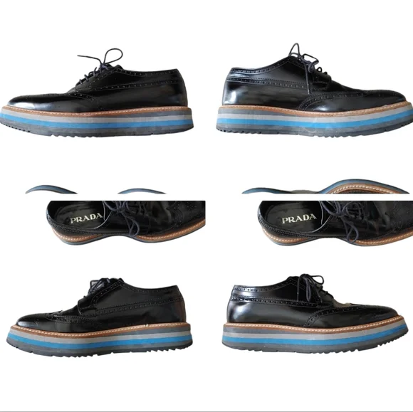Prada Black Classic Leather Lace Up Laced Formal Shoes Derby - Picture 9 of 16